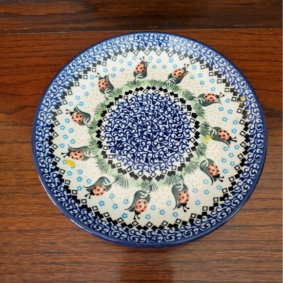 Boleslawiec Handmade Polish Pottery Lady Bug Leaves 8" Dessert Plate - Picture 1 of 5